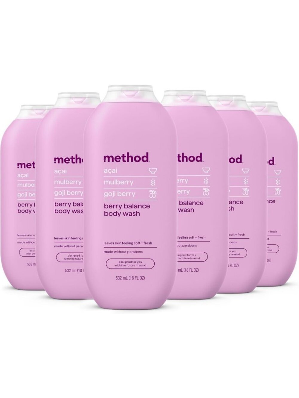 Berry Balance Body Wash - 18 fl oz, 6 Pack, Nourishing & Refreshing Cleanser